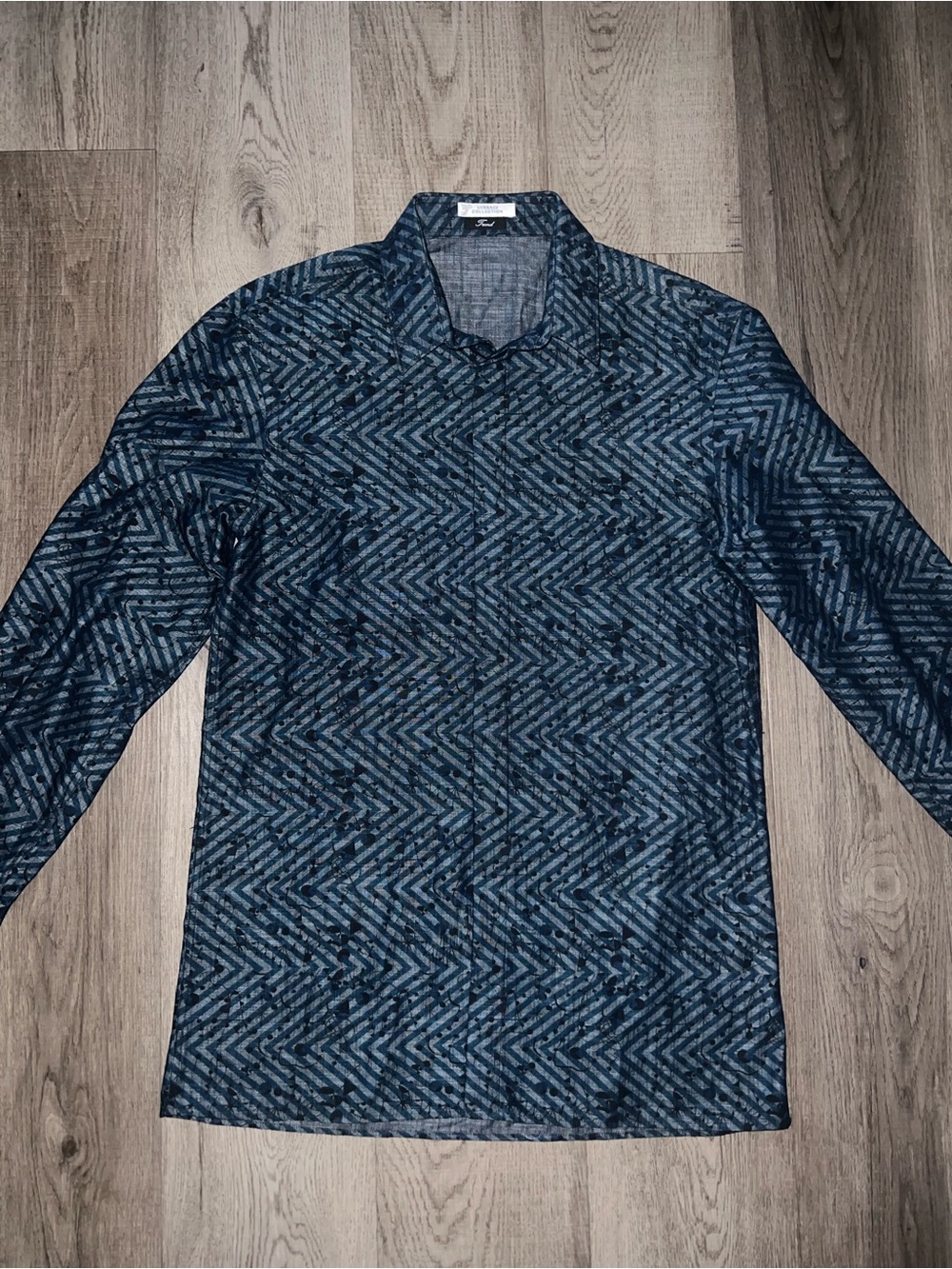 Versace Collection Blue Geometric Button-Down Shirt